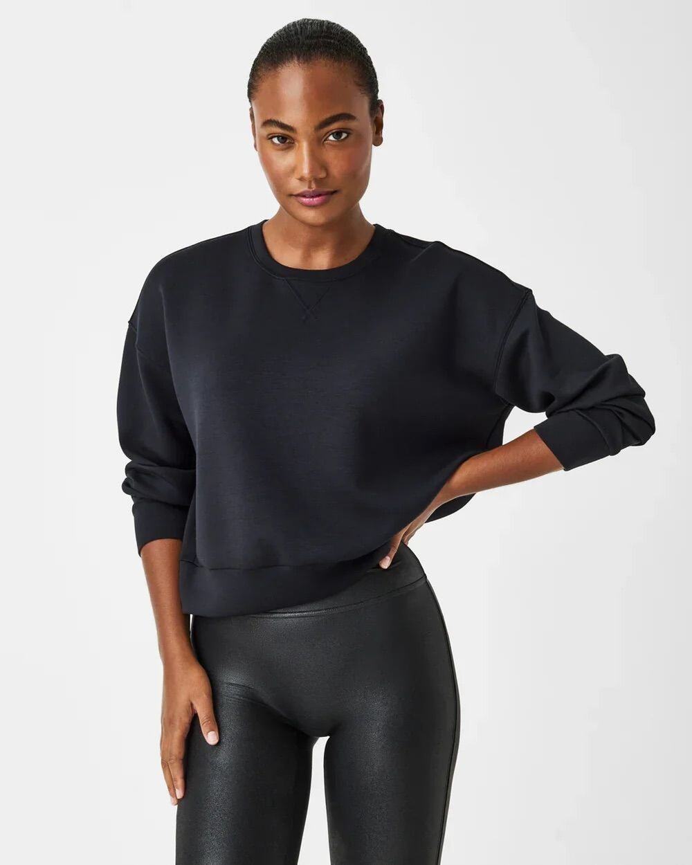 SPANX AirEssentials Black Crewneck Sweatshirt Pullover Size L